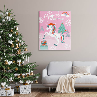 «Magical Christmas», licorne rose sur toile flottante par Angela Nickeas