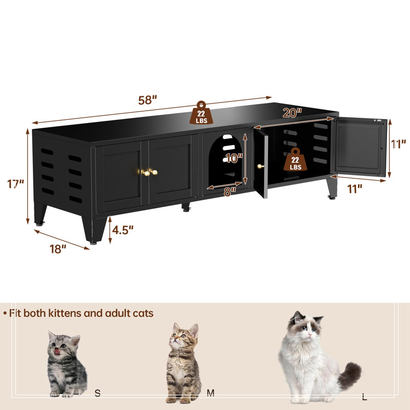 Metal Cat Litter Box Enclosure with 4 doors and 2 Compartments