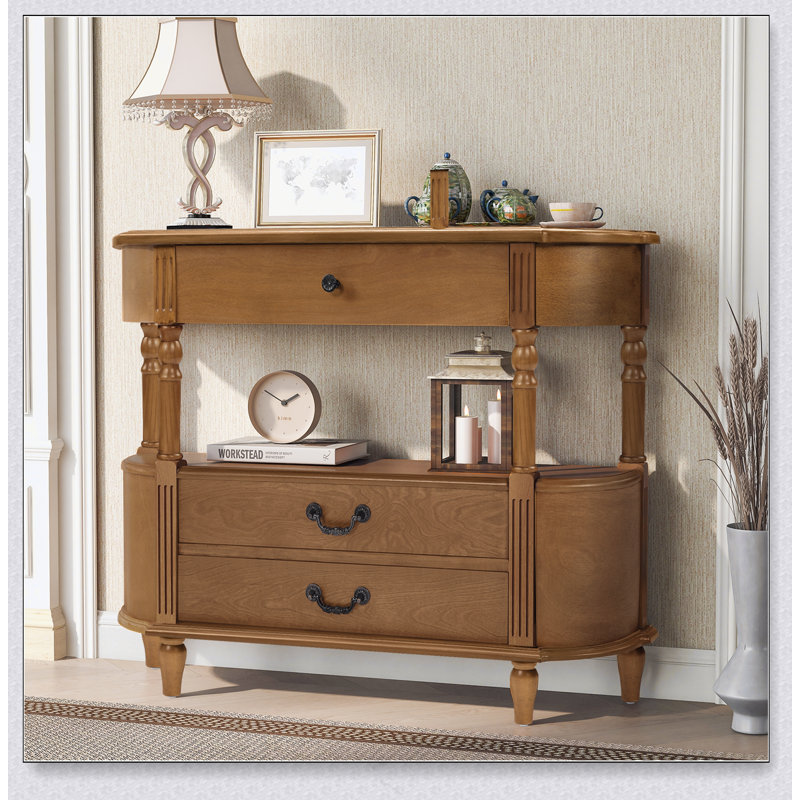 Console rétro en bois courbé avec 3 tiroirs, table d'entrée de 43 po avec tablette de rangement, canapé derrière le canapé avec pieds en bois massif pour le couloir du salon