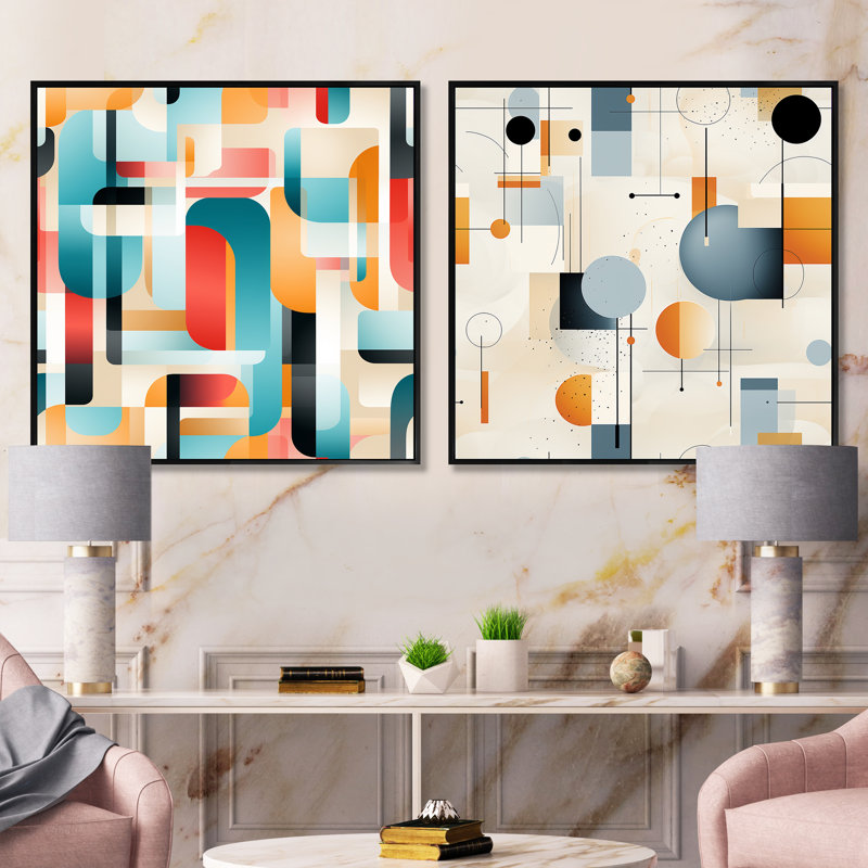 Urban Chic - collage abstrait - ensemble de 2 collages de formes carrées abstraites, Cadre flottant noir, H 16 po x l 33 po