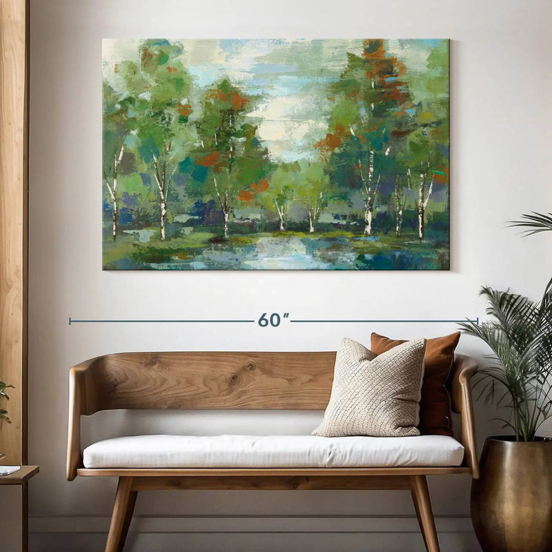 Avery, forêt, aube, turquoise, H 34 po x l 51 po