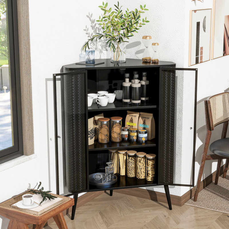 Armoire de rangement d'angle moderne à 3 niveaux avec portes en verre et tablettes réglables