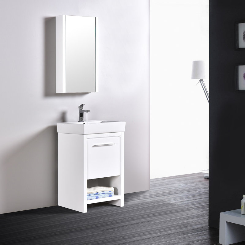 Artemis 20.375 " W Freestanding Standard Single Vanity Bathroom Vanity With Top with Mirror, Glossy White