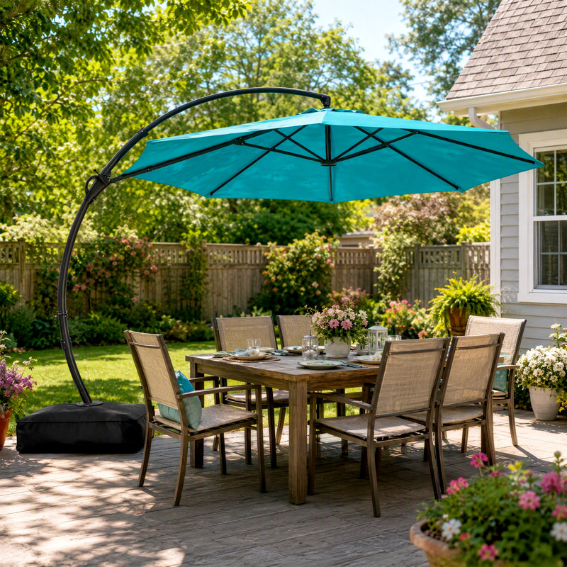 Parasol de marché de terrasse de 3,35 m (11 pi) avec manivelle et inclinaison, toile en polyester ventilée, baleines en acier, parasol extérieur