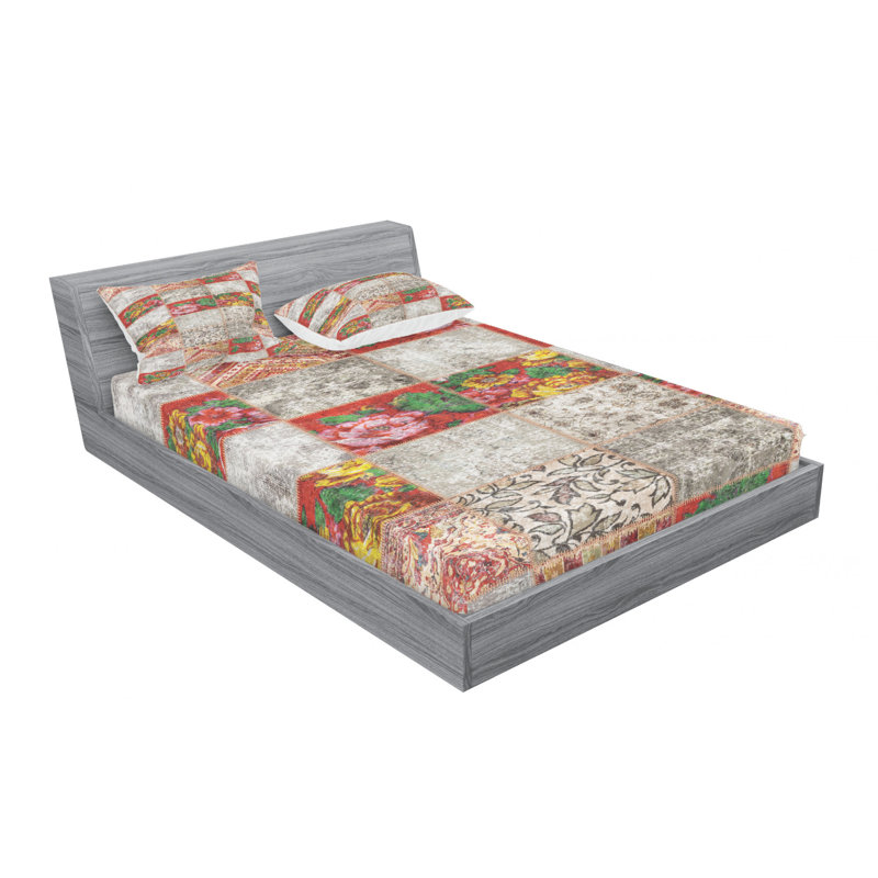 Microfiber Patchwork Sheet Set, Full Sheet Set with Fitted Sheet