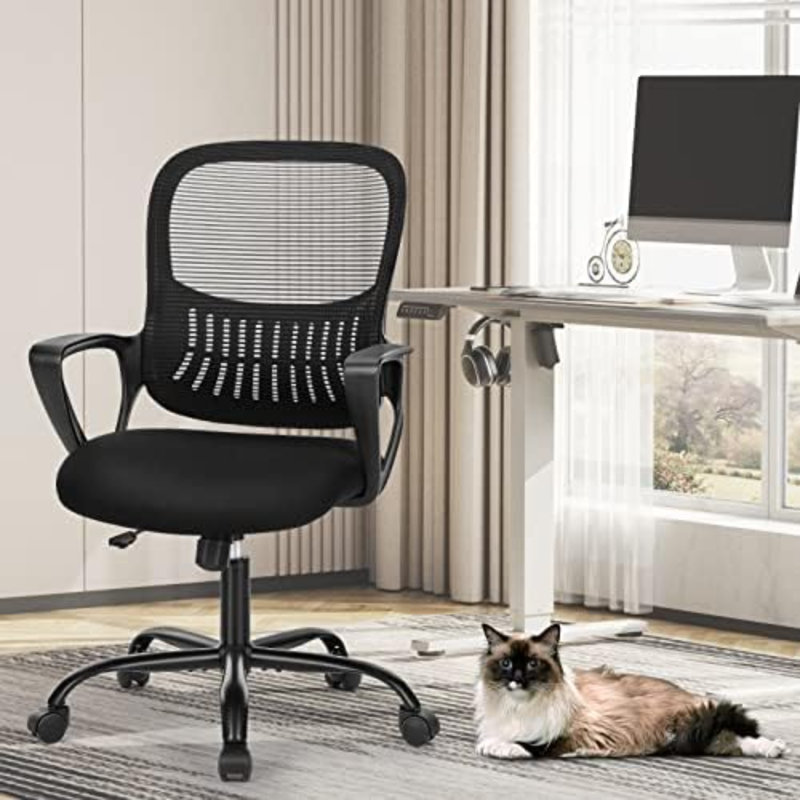 Fauteuil de direction de bureau à domicile avec conception ergonomique, pivotant en maille à dossier moyen, soutien lombaire confortable, accoudoirs confortables pour la chambre à coucher, bureau, étudiant