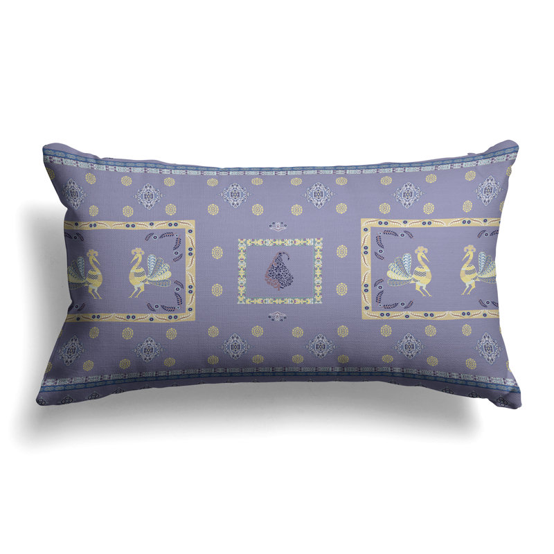 Wildflower Peacock  Rectangular Throw Pillow, Yellow/Purple