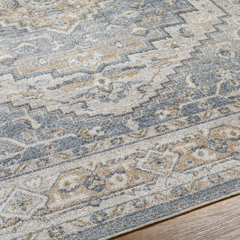 Tapis oriental bleu / moutarde Kinzel, Tapis de couloir 2 pi 7 po x 7 pi 3 po