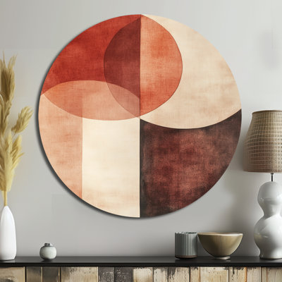 «Terracotta Balance», art mural rond moderne transitionnel abstrait en métal