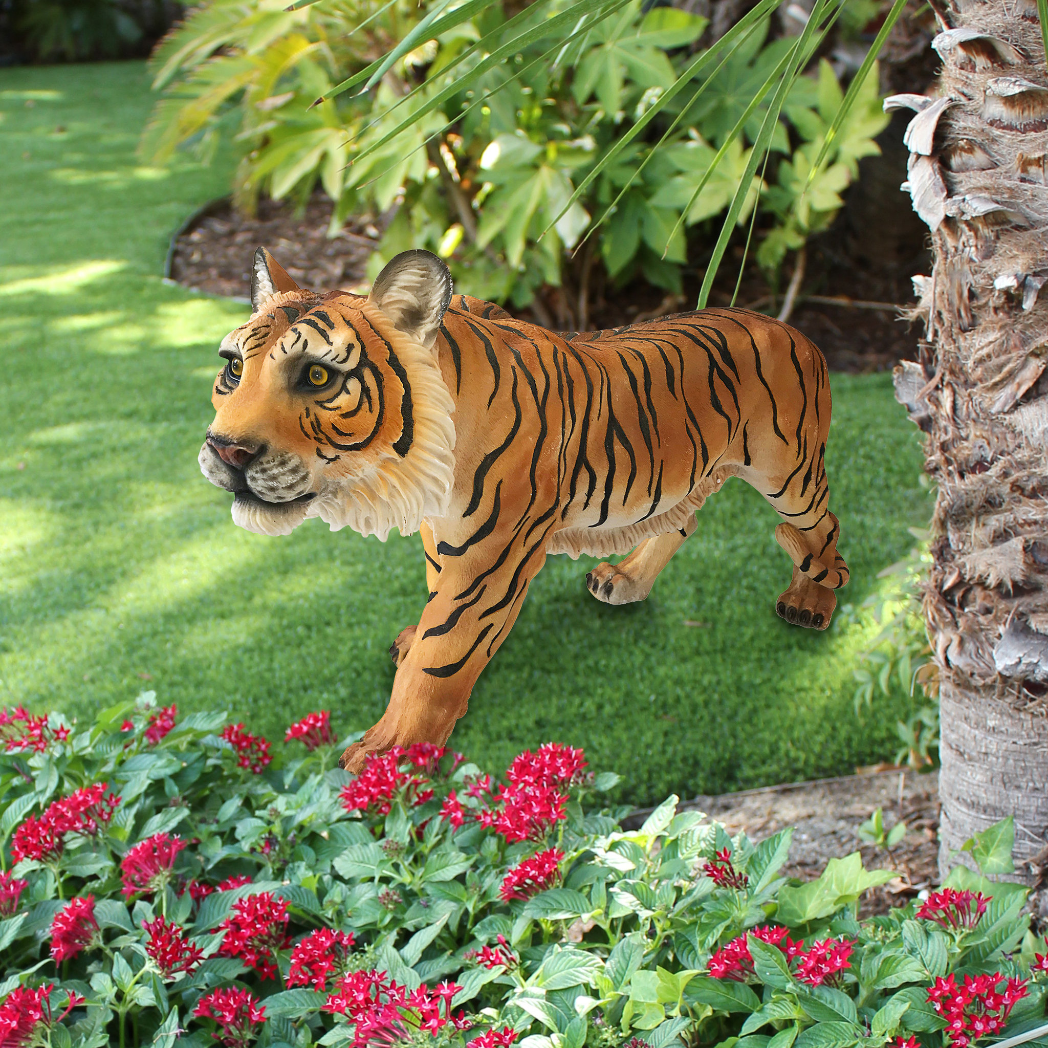 Pair of Sumatran Tiger Statues Life Size Jungle Lion Sculpture