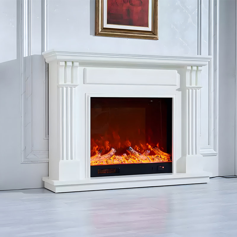 American-style heating simulated flame electric fireplace, White, 45.67"H x 59.06"W x 12.99"D