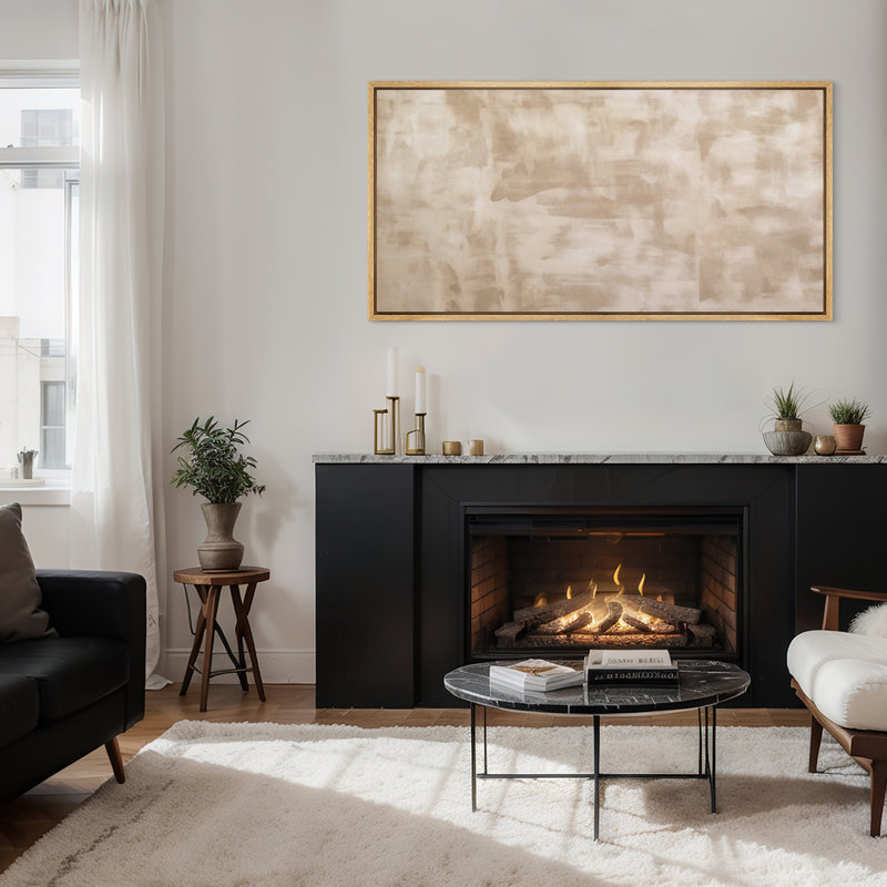 «Neutral Beige Brush», reproduction d'art sur toile encadrée minimaliste moderne pour salon ou bureau, H 30 po x l 60 po
