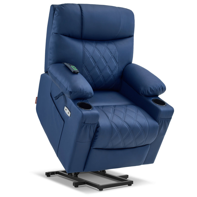 Lift Assist Recliner with Massager, Blue Faux Leather