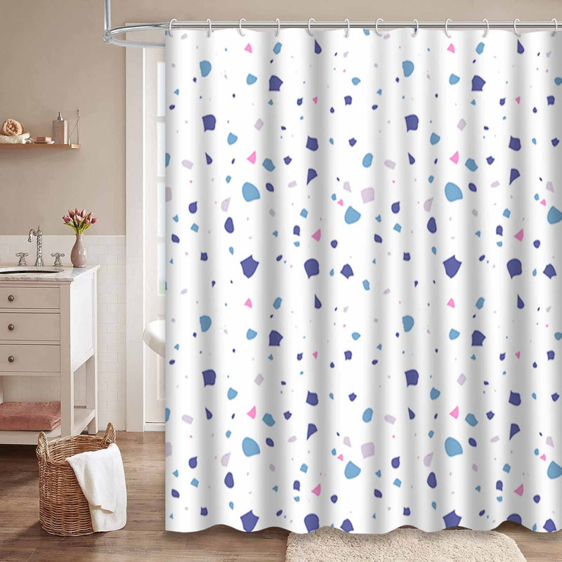 Rideau de douche à motif abstrait blanc vif avec 12 crochets, L 72 po x l 84 po