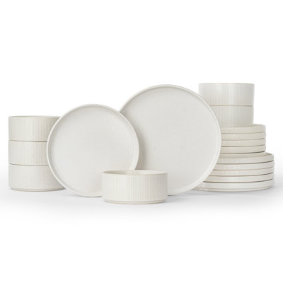 Service de table en grès 18 pièces, assiettes, plats, bols, service pour 6