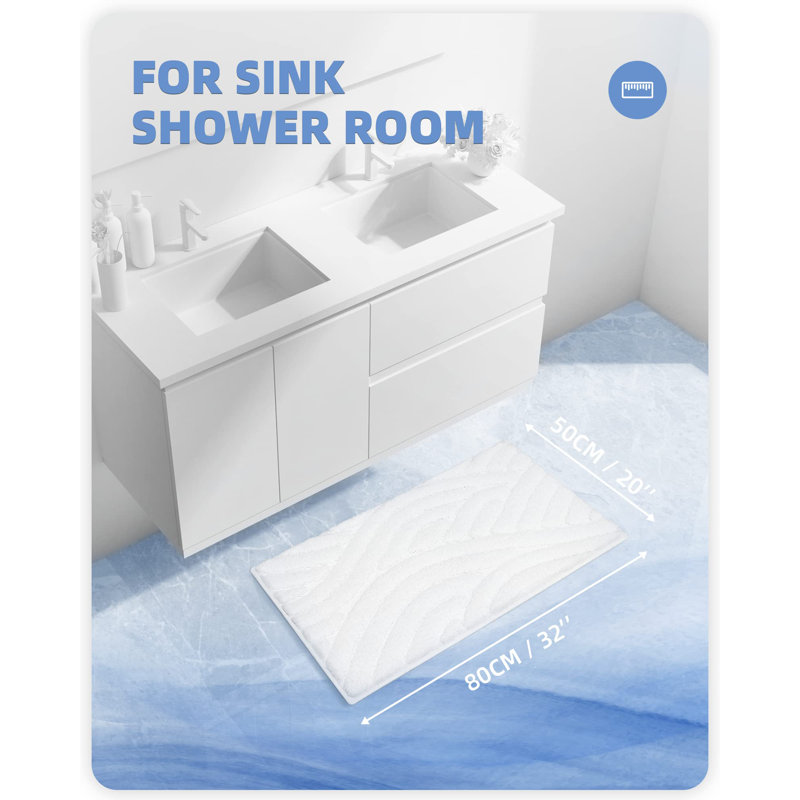 Annakiya Microfiber / Microsuede Non-Slip Bath Rug, White, 20"W x 32"L