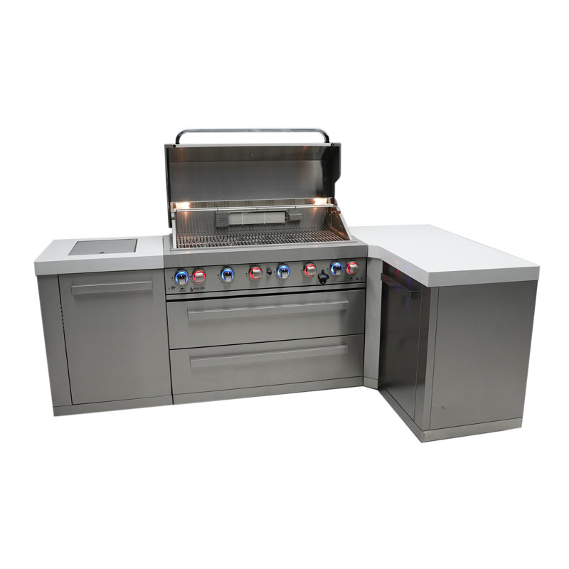 Mont Alpi 6-Burner 115000 BTU 90 Degree Stainless Steel Modular Kitchen Barbecue Island Gas Grill
