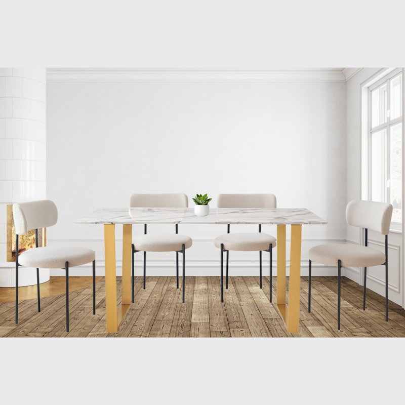 Marble & Gold Brookscar Modern Dining Set, 7 Pieces: Table, 6 Chairs