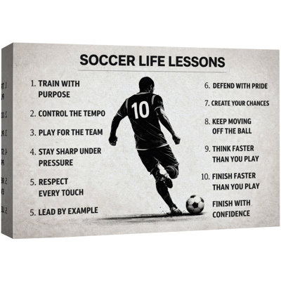 «Soccer Life Lessons Player», citation de chambre de garçon, impression sur toile encadrée