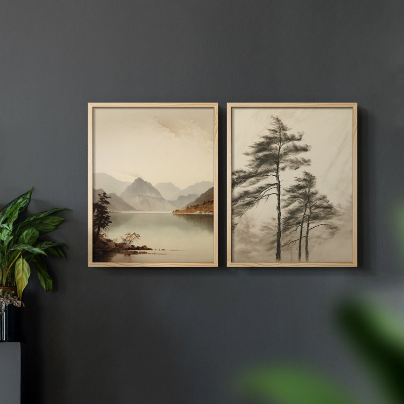 «Vintage Landscape», ensemble de 2 estampes numériques encadrées, Naturel, H 17 po x l 42 po