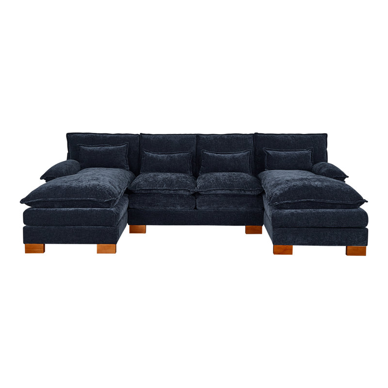 Chenille bleue avec méridienne double, 3 places, tissu en polyuréthane, 500 lb, charge solide 3, bleu, positionnement robuste
