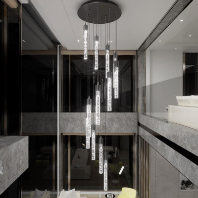 Long lustre en cristal noir à 10 lumières Azria 