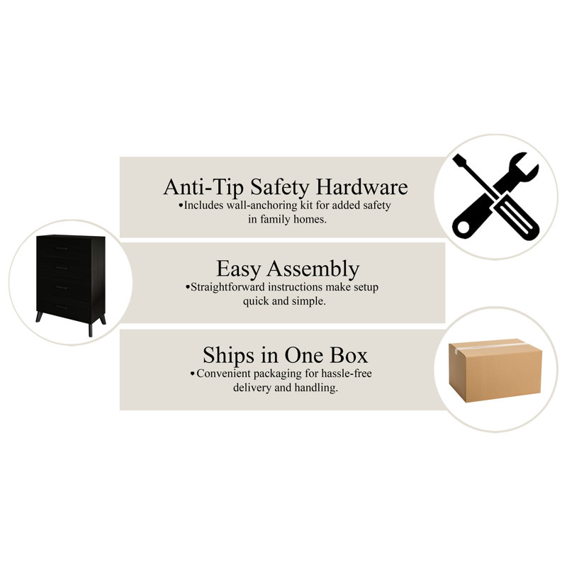 Kalonice 4 - Drawer Dresser, Black