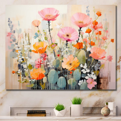 Cactus rose et vert, art acrylique multicolore I - Cactus