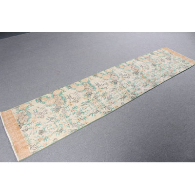 Tapis de couloir turc vintage beige pour couloirs et escaliers en laine anatolienne antique