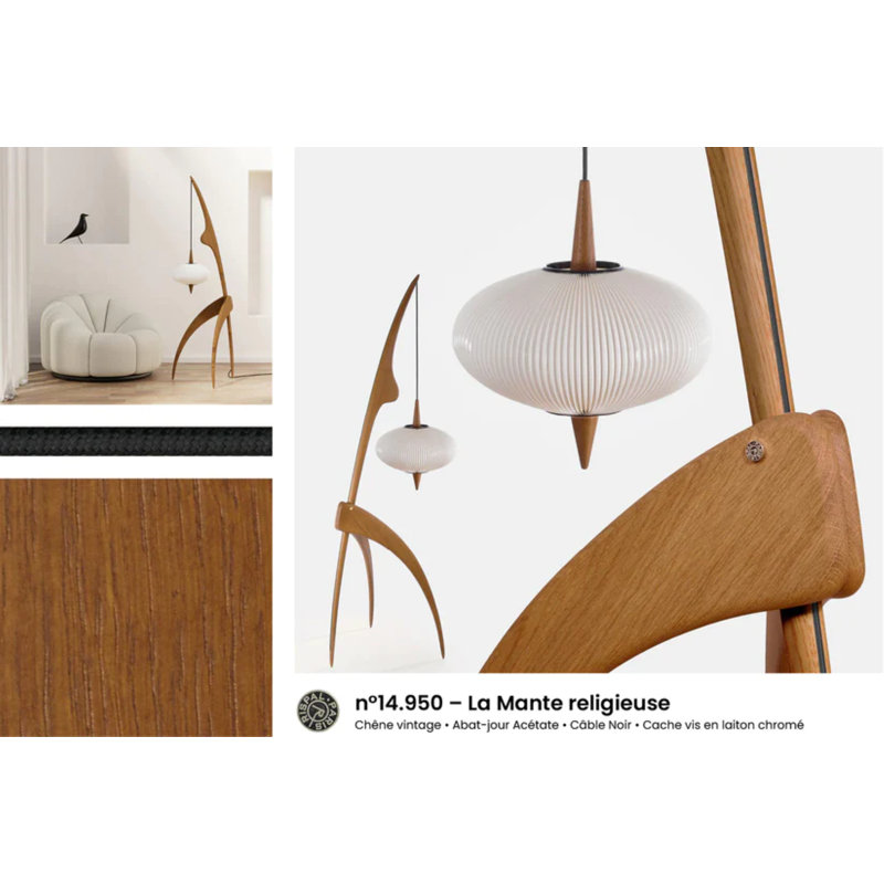 Praying Mantis Floor Lamp, Vintage Oak