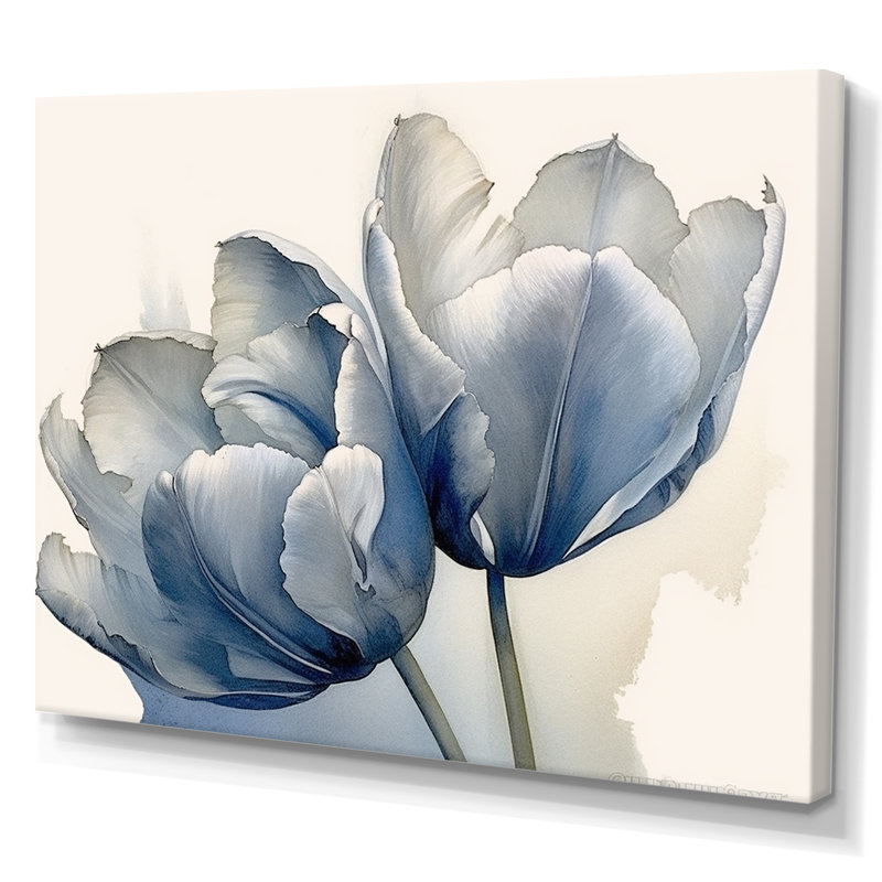 Tulipes, simplicité, saphir sur toile, Toile tendue, H 24 po x l 32 po x P 1 po