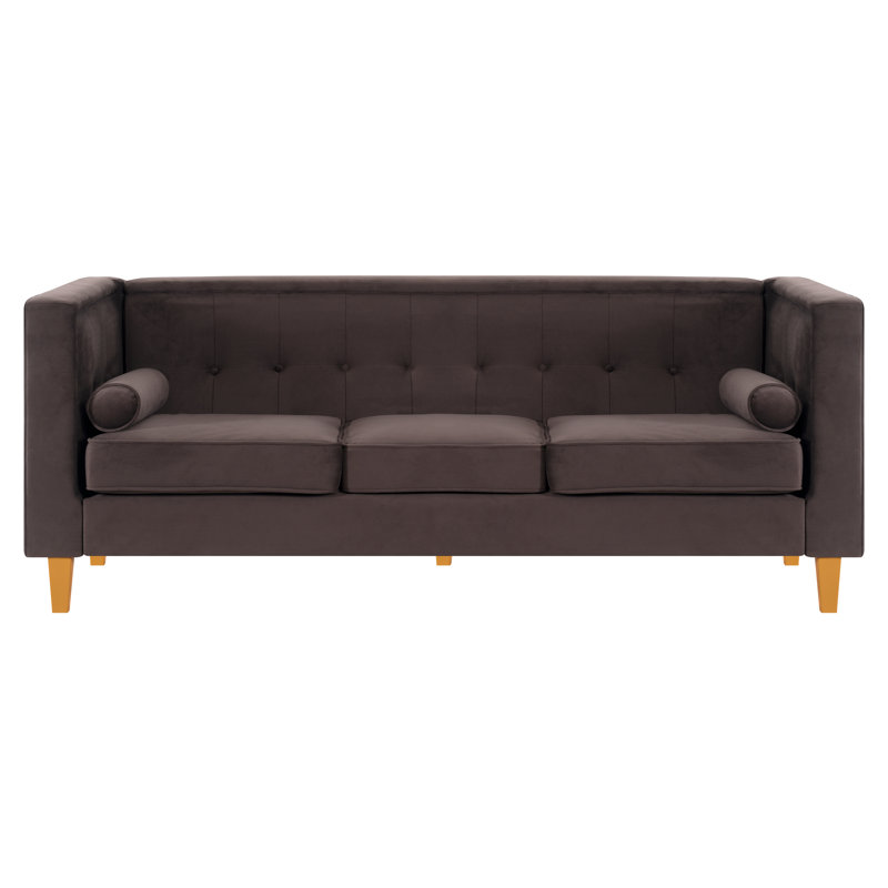  Canapé en velours Ezriah Mid Century, Velours brun