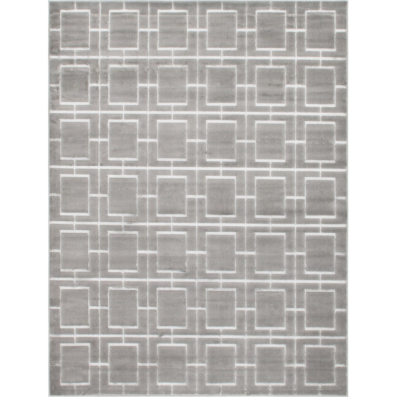 Tapis gris argenté à motif géométrique glam, Rectangle 7 pi 10 po x 10 pi