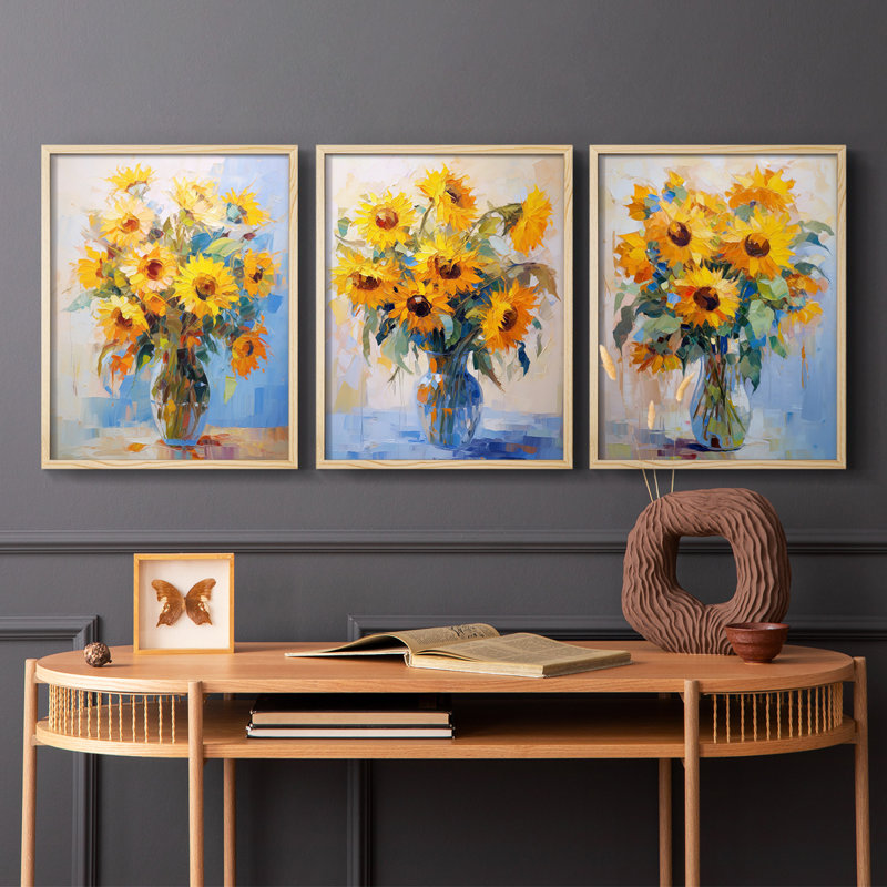 Étude florale CLVI - Ensemble de 3 estampes numériques - Prêt à accrocher, Encadré naturel, H 10 po x l 8 po