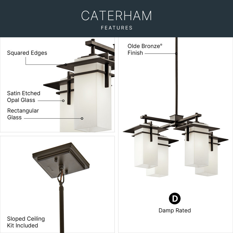 Caterham Olde Bronze 4-Light Indoor/Outdoor Chandelier with Satin Etched Glass Shades