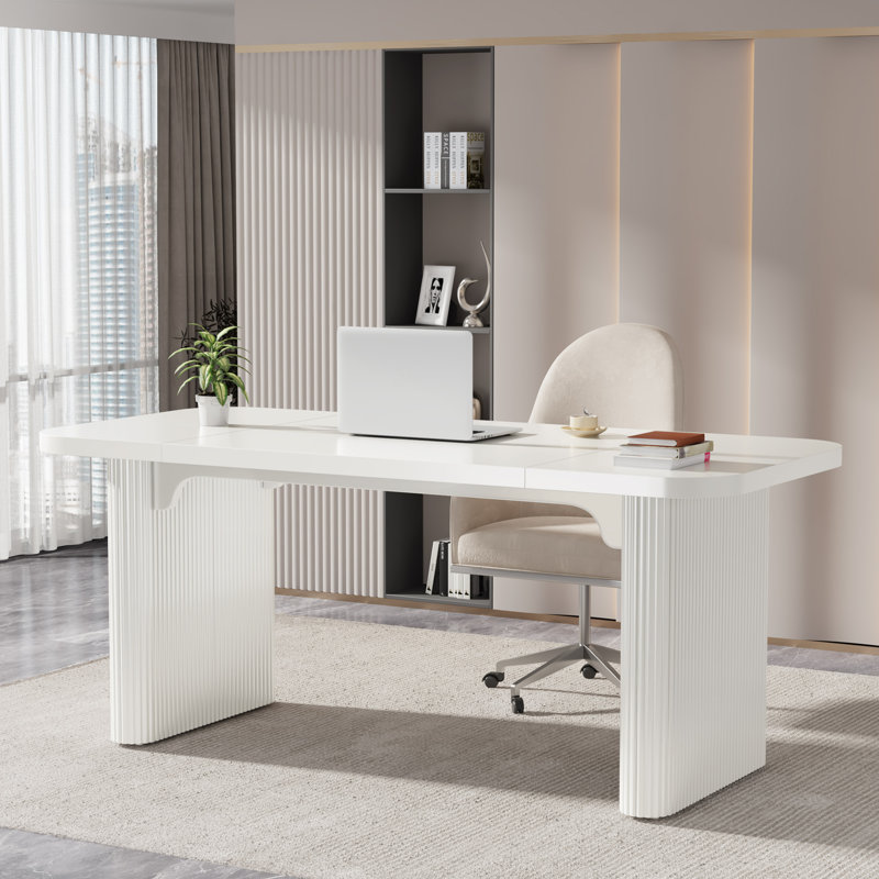 Girace 62.99'' W Modern Simple Executive Computer Desk with Engineered Wood Top and Legs, White