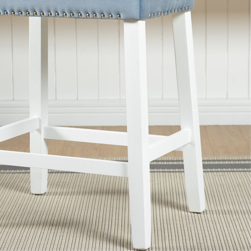 Tabourets de comptoir 2, siège de selle en velours, bleu, blanc délavé, 2, sièges bleus,, Bleu