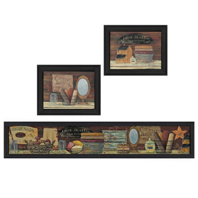 «Country Bath I Collection», vignette 3 pièces par Pam Britton, reproduction d'art mural, affiche prête à accrocher, cadre noir