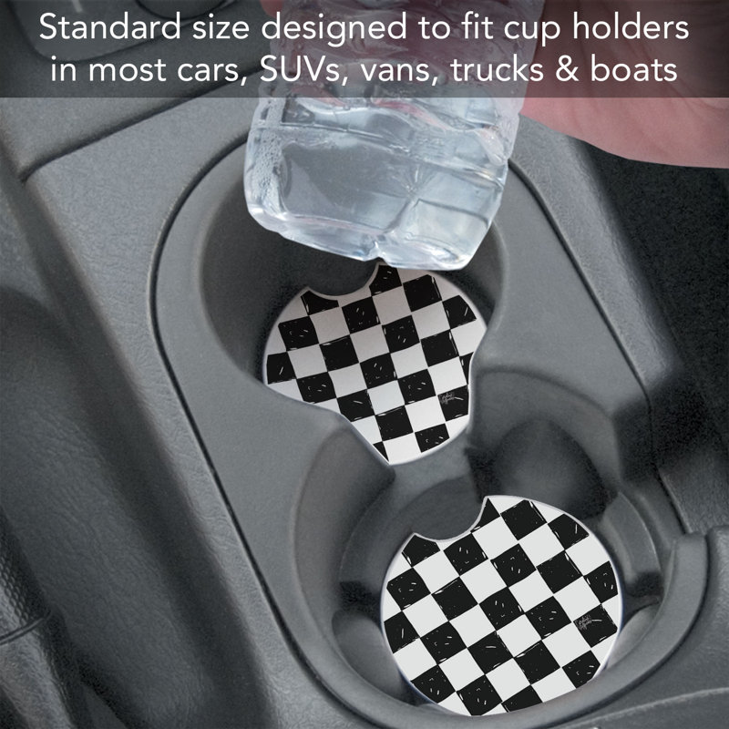 Checkered 2 Pack Stone Car Coasters