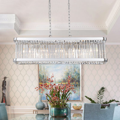 5-Light Chrome Crystal Rectangular Kitchen Island Chandelier