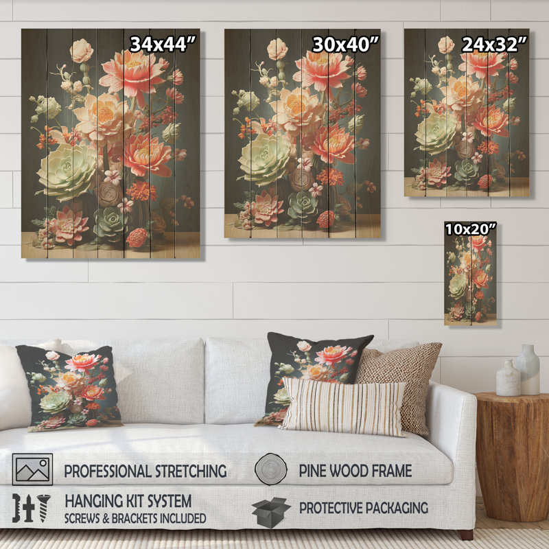 Floral Oasis Bouquet IV - Fleurs sur bois, H 20 po x l 10 po