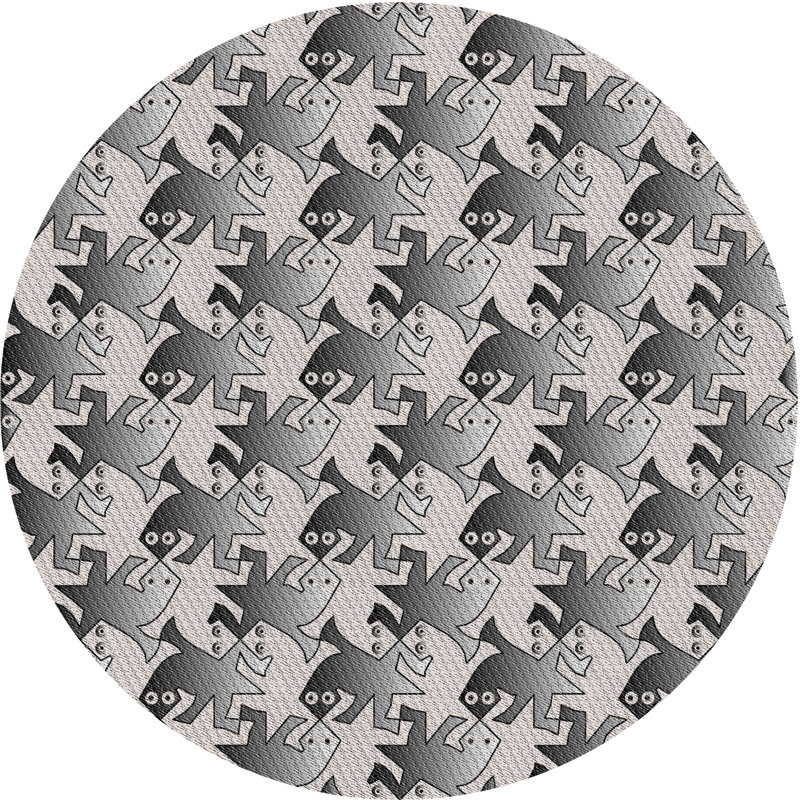 Tapis gris/zone noire à motifs, Rond 8 pi