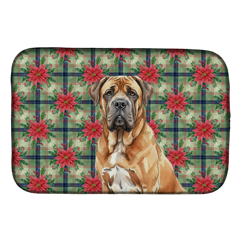 Tapis de séchage Neapolitan Mastiff Christmas PoinsettIas, Brun