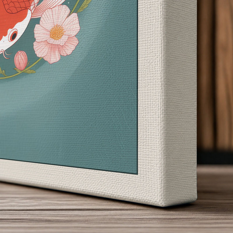 Koi In Lotus Circle Japandi - Print, 24x16 - 61.0 x 40.6 cm, Cream Border