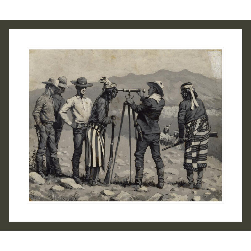 «Regardant à travers le télescope» par Frederic Remington, impression giclée sur cadre, H 23,5 po x l 28,01 po