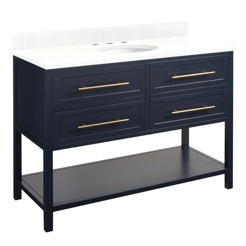 48" Robertson Single Bathroom Vanity Set with Oval Undermount Sink, 8" Widespread, Midnight Navy Blue, Arctic White Quartz