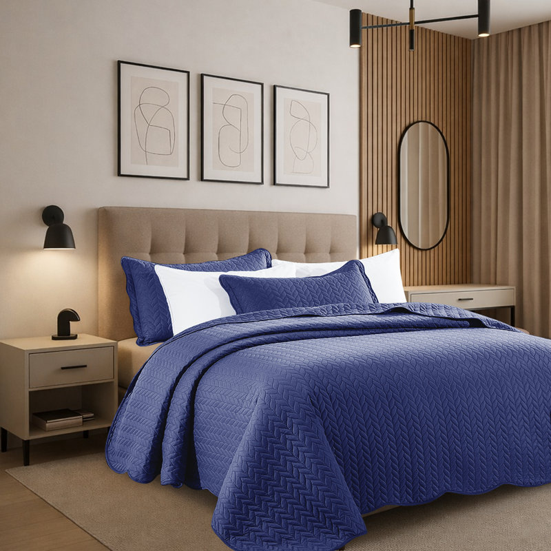 Ensemble de courtepointe moderne en microfibre embossée moderne, Marine