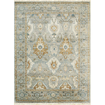 Green Hand Knotted Wool Area Rug