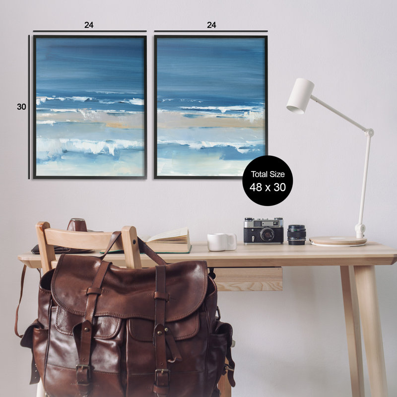 Crashing Beach Wave Shore 2 Piece Black Framed Giclee Art Set by Ethan Harper, Midnight Black Framed Giclee, 30"H x 24"W