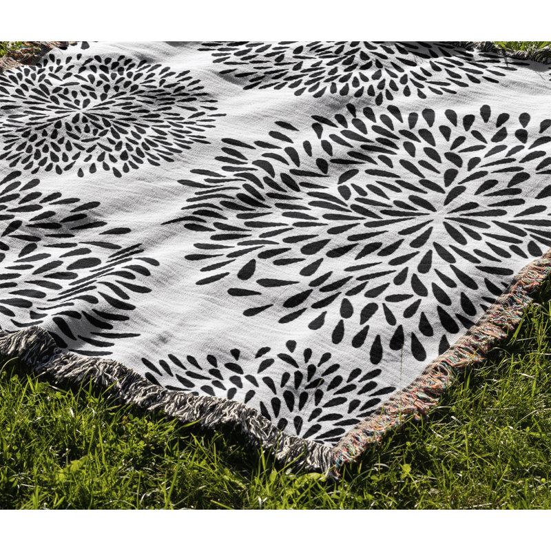 Jeté floral en coton, 50 x 60, Noir